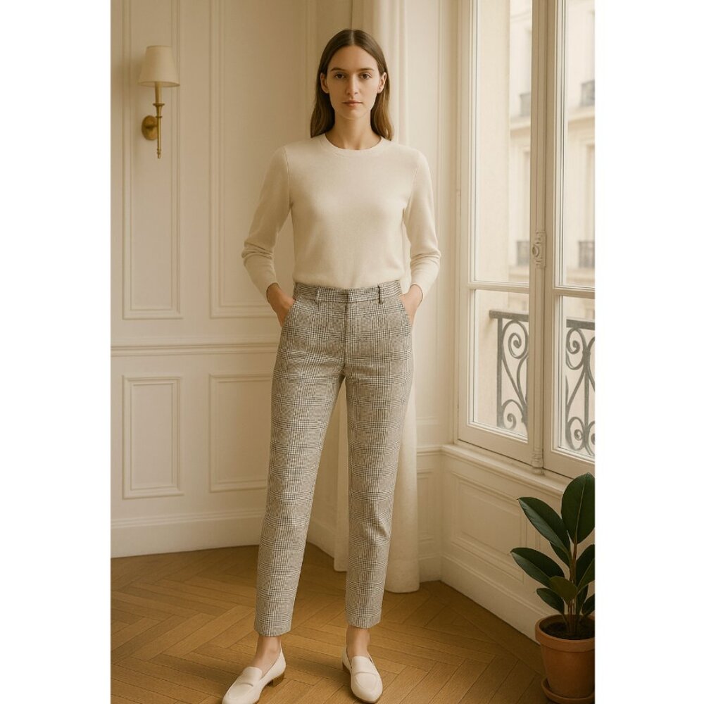 ☀️ H&M Plaid Cream Trouser Pants Career Style Work 2 Business Casual Casual Cute
